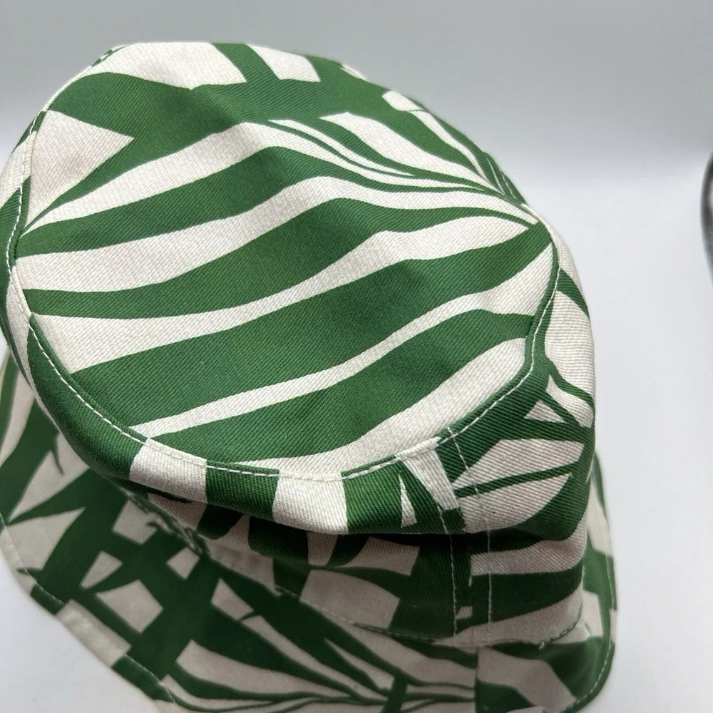 Kate Spade New York Palm Fronds Reversible Bucket Hat Green Cream One Size